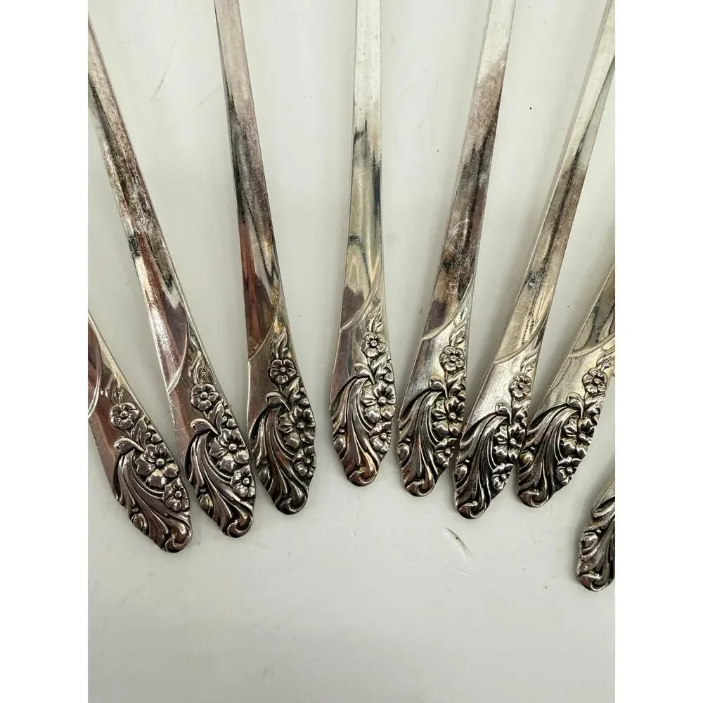 Oneida Evening Star Iced Tea Spoons Long Handle Silverplate 1950s Lot of 8